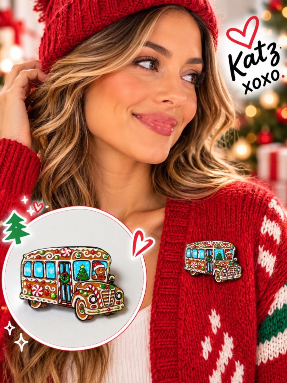Christmas Gingerbread Food Truck Pin Brooch Candy Cane Holiday Bus Enamel Lapel